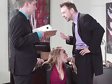 Cock hungry secretary Devon sucks their cocks like a pro - Devon