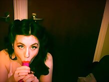 Delectable dark haired is fellating a pinkish fuck-fest fucktoy to flash us how she enjoys to satiate dudes