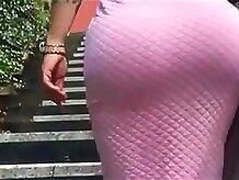 Sexy Calves & Perfect Round Ass In Pink Vestido
