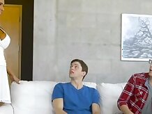 Huge boobs MILF fucks handsome teen guy