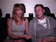 Hot busty German teen babe Paula Rowe paid for sex on a Autobús