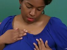 Misty spreads her big hairy pussy